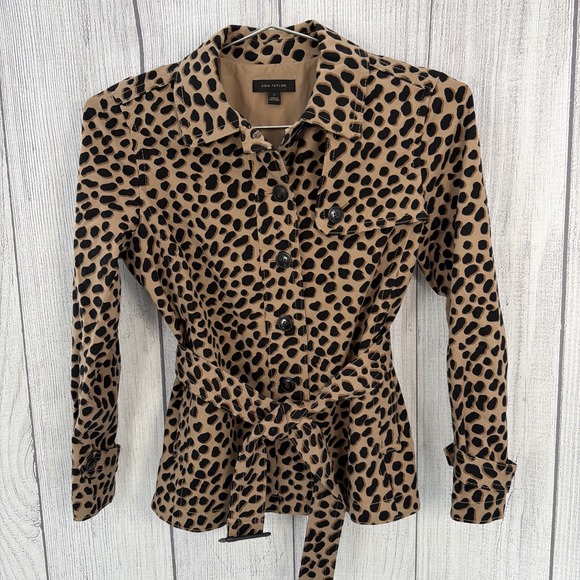 Ann Taylor Jackets & Blazers - Ann Taylor Jacket Womens 6 Black Tan Cheetah Leopard Animal Print Belted Coat